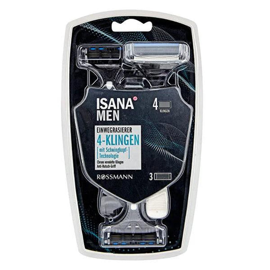Isana Men's Razor 4-Blade - Sensitive Skin Shave, Close & Comfortable, Ergonomic Travel Razor