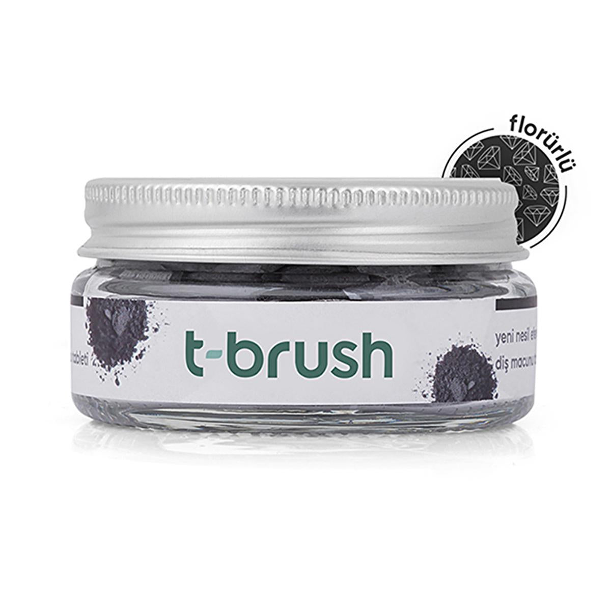 Pastillas de pasta de dientes con carbón activado T-Brush - Con flúor, fórmula vegana para encías sensibles | 90 pastillas