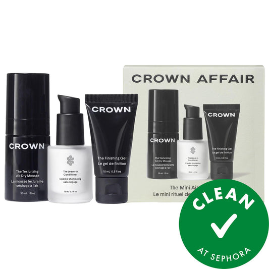 Le Mini Air Dry Set : kit de coiffage végétalien et non testé sur les animaux pour contrôler les frisottis et sublimer la texture naturelle - après-shampoing sans rinçage, mousse texturisante et gel de finition