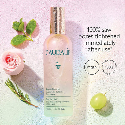 Elixir de belleza de Caudalie: bruma facial refrescante y tónico facial minimizador de poros con agua de uva, manzanilla y menta para una piel radiante