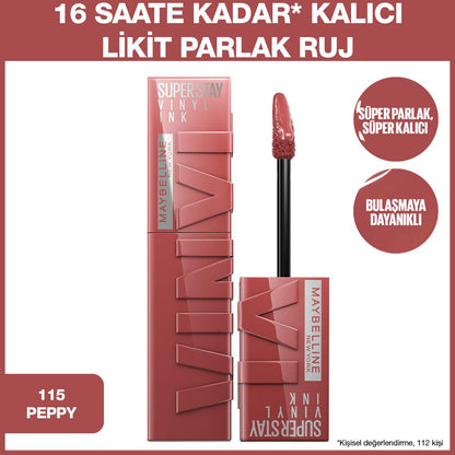 Rouge à lèvres liquide Maybelline New York Super Stay Vinyl Ink - Couleur longue tenue, fini ultra-brillant, 16h de tenue