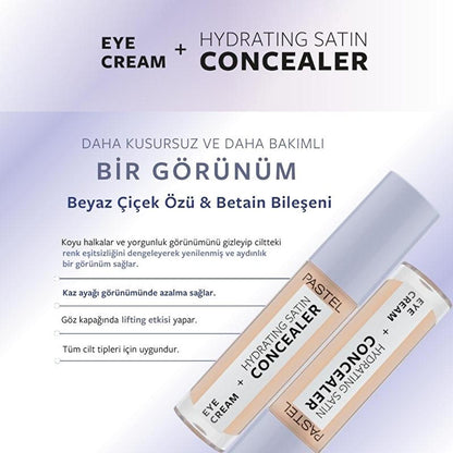 Crema para ojos + Corrector satinado hidratante de Pastel Makeup: Ilumina y oculta las ojeras - Hidratación 24H para una mirada radiante