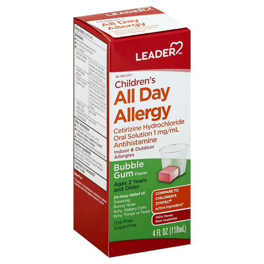 Leader Children's Allergy Relief Liquid, Dye-Free & Alcohol-Free, Bubble Gum Flavor, 4 fl oz Medicine & Drugs Pasteur Pharmacy