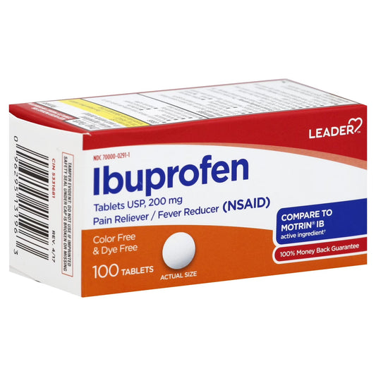 Leader Ibuprofen 200 mg Coated Tablets, 100 Count (Pain Reliever/Fever Reducer) Medicine & Drugs Pasteur Pharmacy