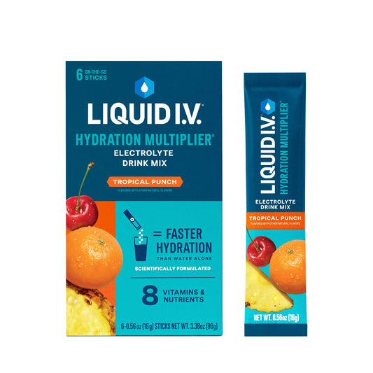Liquid I.V. Hydration Multiplier, Electrolyte Drink Mix Powder, Tropical Punch - 6 Individual Packets Beverages Pasteur Pharmacy