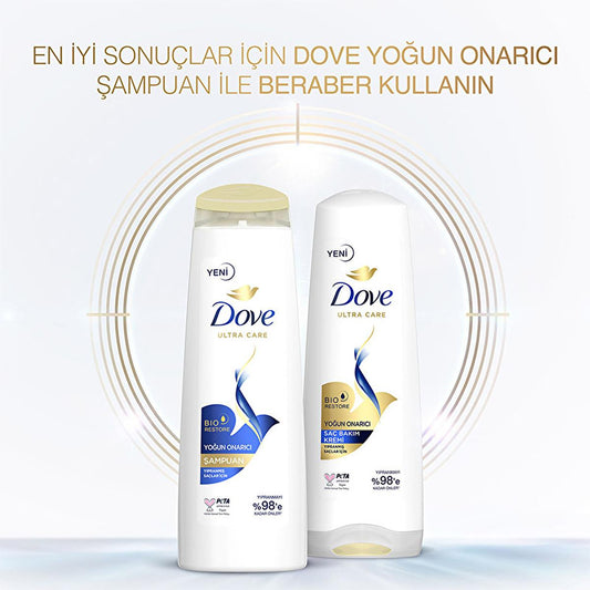 Après-shampoing Dove Ultra Care Soin Intensif : Réparation des cheveux abîmés, réduction de la casse, formule végane et non testée sur les animaux - Redonne brillance et douceur