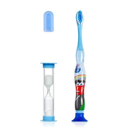 Brosse à dents pour enfants Benri Dent avec poils souples et sablier de 2 minutes - Douce pour les dents et les gencives, manche ergonomique, hygiène bucco-dentaire pour enfants