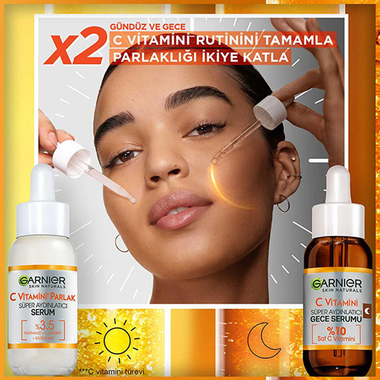 Sérum facial de vitamina C de Garnier - Sérum de noche iluminador y antiedad con ácido hialurónico