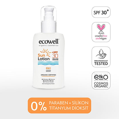 Lotion Solaire Bio Ecowell - FPS 30, Protection UVA UVB Minérale et Végétalienne, Hydratante et Écologique