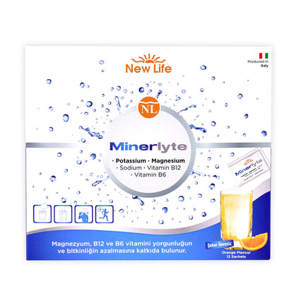 Complément alimentaire New Life Minerlyte – Riche en minéraux et vitamines, goût orange, 12 sachets unidoses