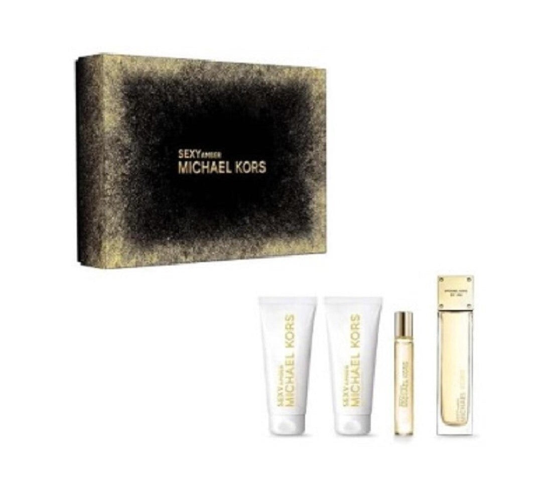 Michael kors sexy amber 4 pcs set for women: 3.4 eau de parfum spray + 0.3 eau de parfum spray + 3.4 body lotion + 3.4 shower gel WOMEN Fragrant Nest