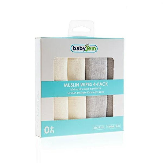 Babyjem: Ultra-Soft Baby Muslin Cloths - 100% Cotton, Gentle Newborn Washcloths for Sensitive Skin - 4 Pack