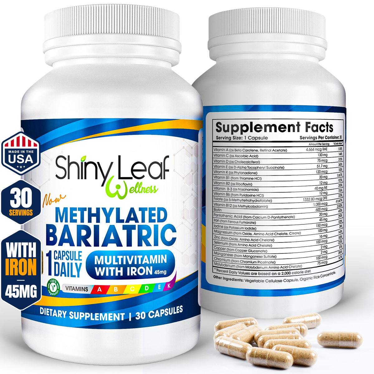 Methylated Bariatric Multivitamins with 45mg Iron 1 capsule a day