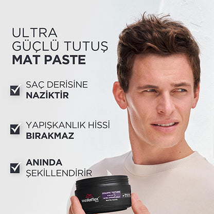Pasta mate para peinar Wella Wellaflex Men Dynamic Texture - Cera para el cabello de fijación ultra fuerte | 75 ml