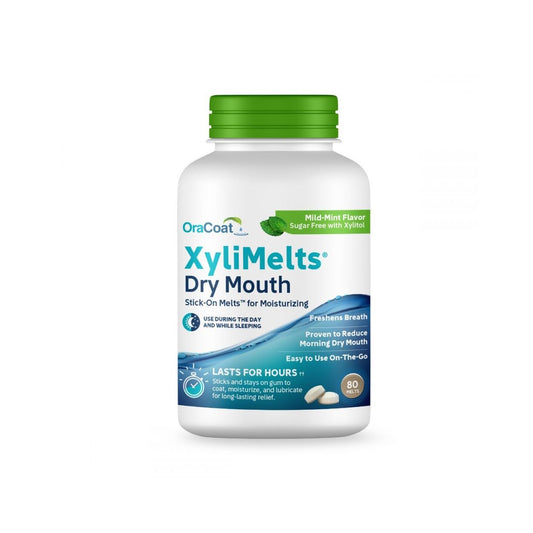 OraCoat XyliMelts for Dry Mouth Relief Mild Mint Adherent Melts 80 Ct Oral Care Pasteur Pharmacy