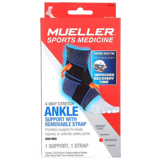 Mueller FIR 4 Way Stretch Ankle Support with Straps SM/MD Supports & Braces Pasteur Pharmacy