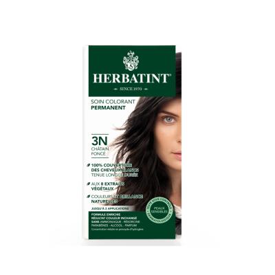 Coloration pour cheveux Herbatint 3N Châtain Foncé : formule naturelle, sans ammoniaque ni parabènes, pour une couverture des cheveux gris et les cuirs chevelus sensibles - 120 ml