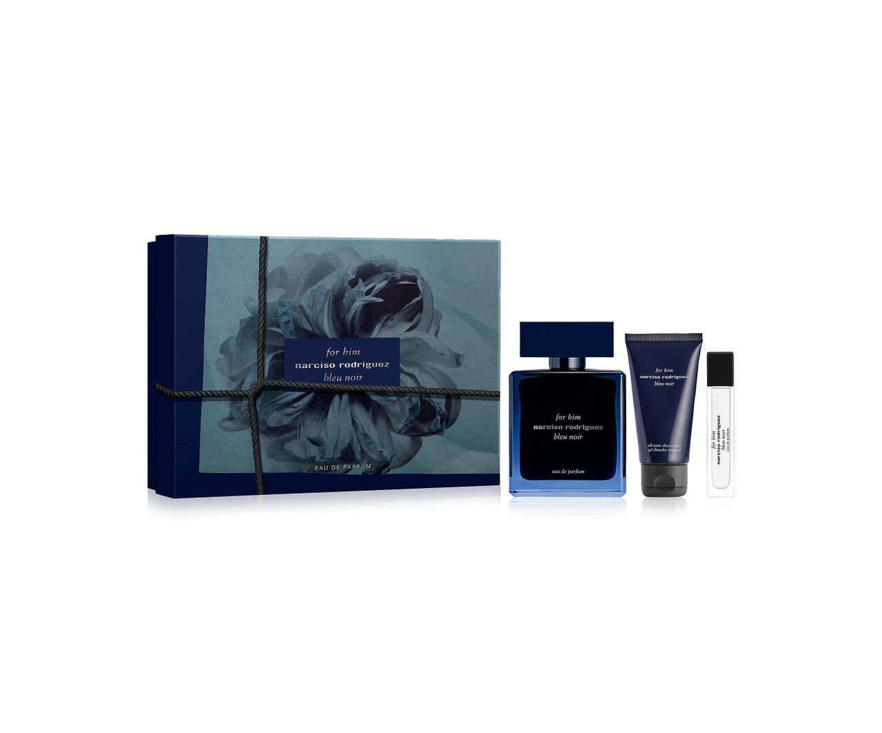 Narciso rogriguez bleu noir 3 pcs set for men: 3.3 eau de parfum spray + 0.33 eau de parfum spray + 1.6 all-over shower gel MEN Fragrant Nest