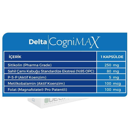 Delta Cognimax : Complément alimentaire avancé pour la santé cérébrale | Boostez votre mémoire, votre concentration et vos fonctions cognitives grâce à la citicoline, l'extrait d'écorce de pin et les vitamines B