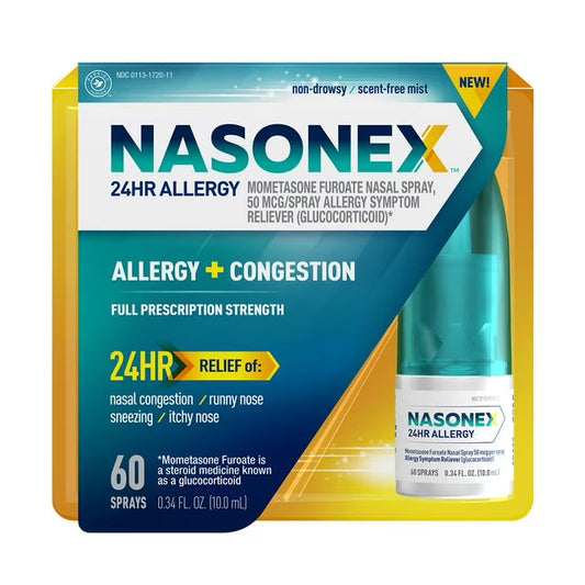 Nasonex 24-Hour Allergy & Congestion Relief Nasal Spray, 50mcg Mometasone Furoate, 60 Sprays Medicine & Drugs Pasteur Pharmacy