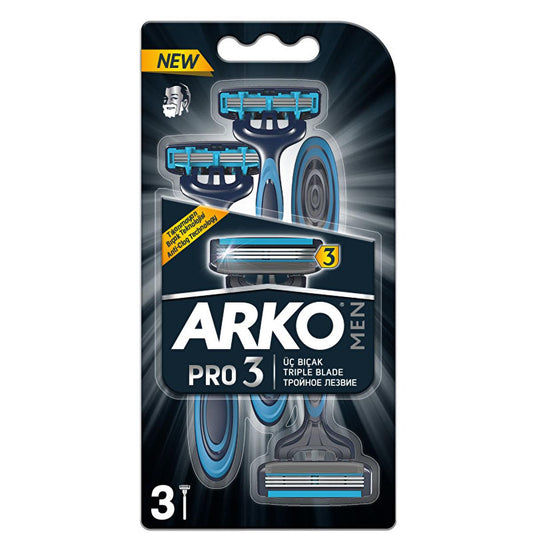 Arko Men Pro 3: Maquinilla de afeitar de triple hoja para piel sensible - Afeitado suave y cómodo con menor irritación