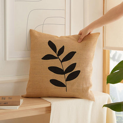 Ensemble de housses de coussin en jute Ocean Home - 2 motifs feuilles 50x50 cm - Fibre naturelle, style bohème, housses de coussin décoratives rustiques
