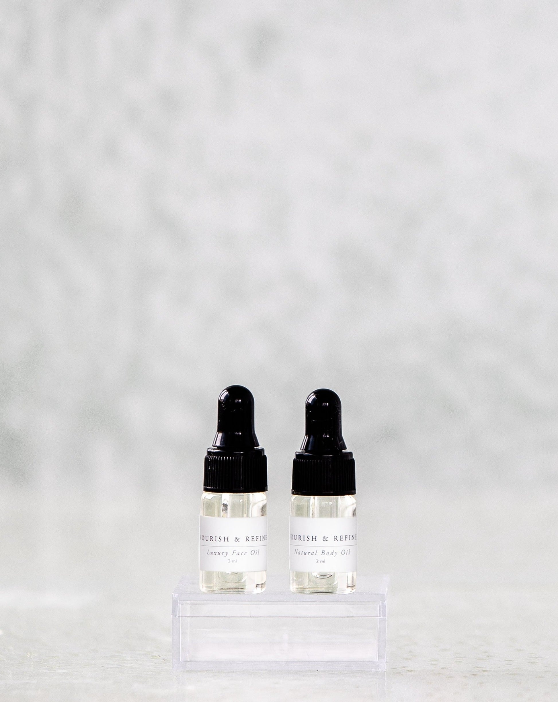 Nourish and Refine Mini Lux Face & Body Oil Set Travel Size Organic Skincare Nourish and Refine