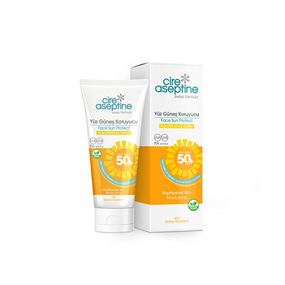 Protector solar facial Cire Aseptine FPS 50+ - Protección vegana UVA/UVB para piel seca y normal, resistente al agua, sin efecto residuo blanco