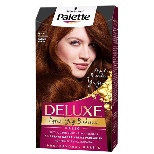 Tinte para el cabello Palette Deluxe Castaño Cobrizo 6-7: color de larga duración, cuidado profundo con microaceites, brillo radiante