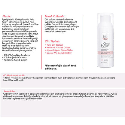 Crème solaire quotidienne à l'acide hyaluronique Rimu Health - Protection SPF UVA/UVB, légère, hydratante, peaux sensibles - 50 ml