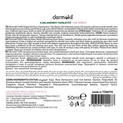 Spray de agua de rosas 100% natural Dermokil para hidratación 50 ml