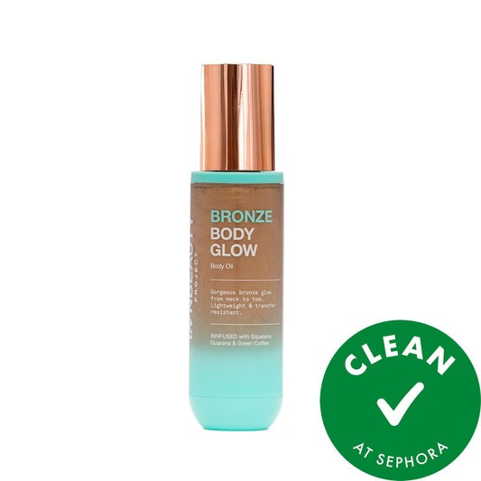 Bronze Body Glow: Aceite corporal iluminador resistente a transferencias con escualano, guaraná y extracto de café verde para una hidratación radiante