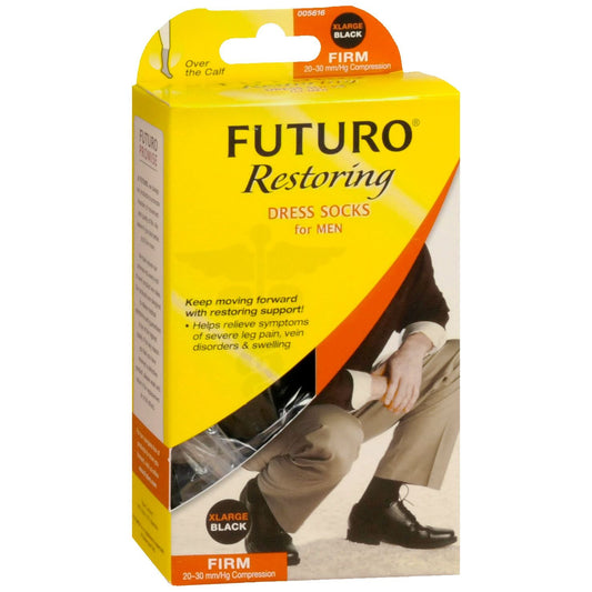 FUTURO Restoring Men’s Dress Socks, 20-30 mmHg Firm Compression, XL, Black Socks Pasteur Pharmacy