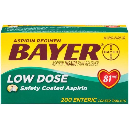 Bayer Low Dose Aspirin 81mg – Enteric Coated for Stomach Protection – Heart Health Regimen, 200 Tablets Medicine & Drugs Pasteur Pharmacy