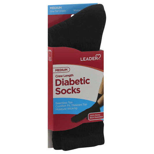 Leader Health Care Diabetic Sock Crew Black Medium - 1 Pair Socks Pasteur Pharmacy