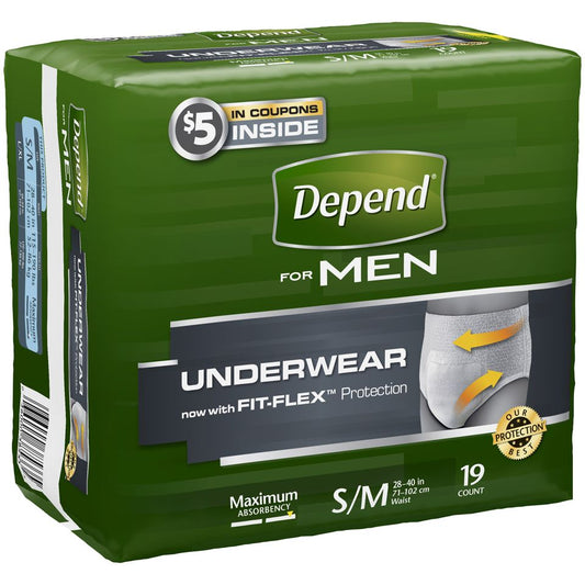Depend Fit Flex Adult Incontinence Underwear For Men, Disposable, Maximum Absorbency, Small/Medium, Grey Incontinence Aids Pasteur Pharmacy