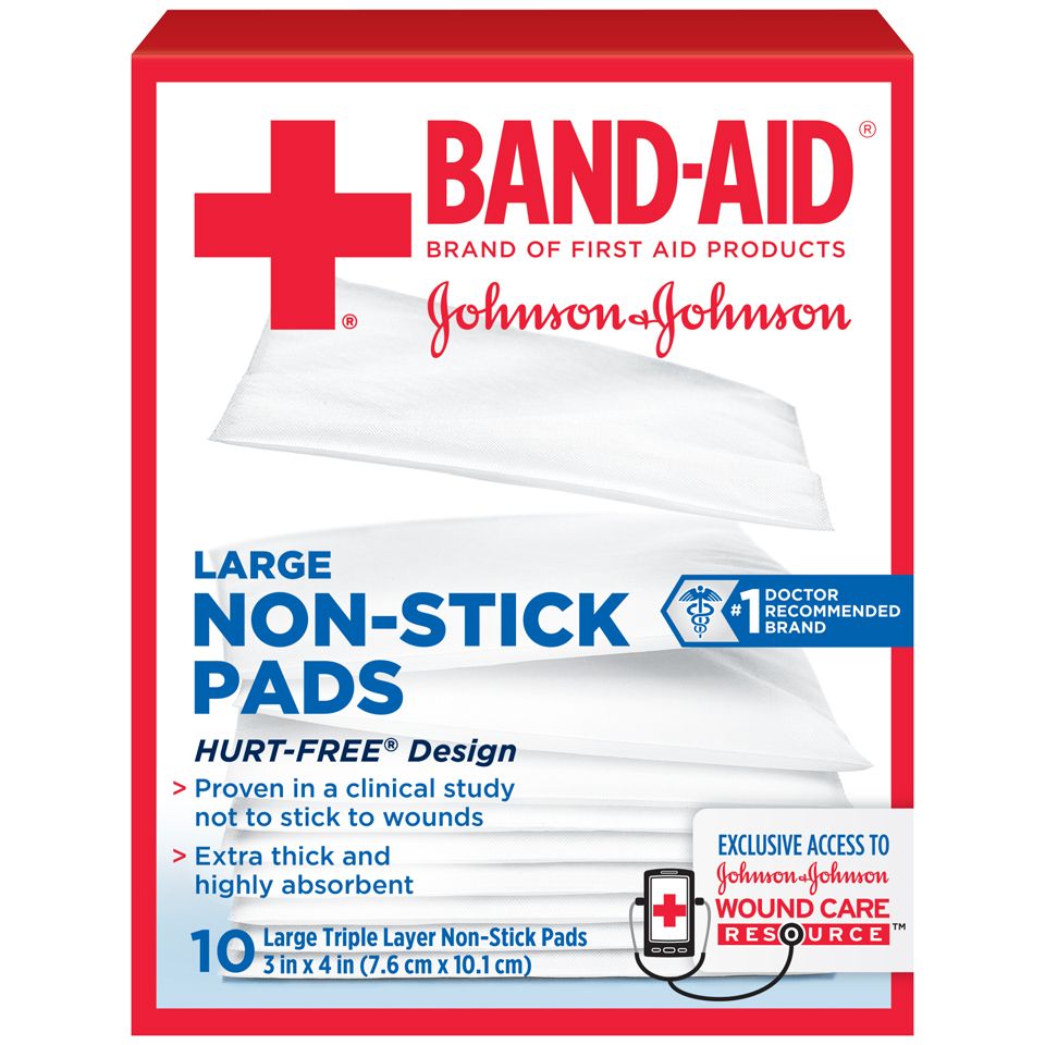 Band-Aid Brand Hurt-Free Non-Stick Pads – Large (10 Count) First Aid Pasteur Pharmacy