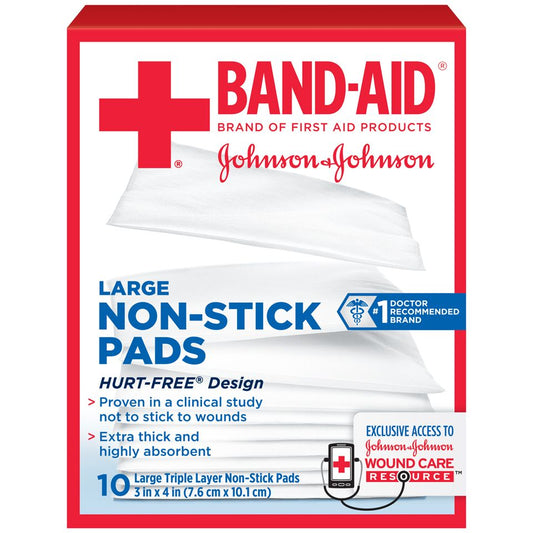 Band-Aid Brand Hurt-Free Non-Stick Pads – Large (10 Count) First Aid Pasteur Pharmacy