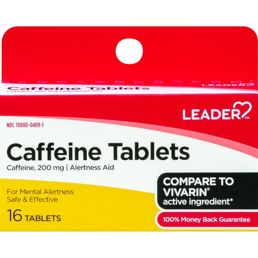Leader™ Caffeine Tablets 200mg, 16 Count - Maximum Strength Energy Support Medicine & Drugs Pasteur Pharmacy