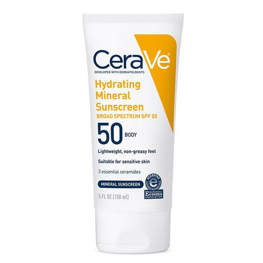 CeraVe Hydrating Mineral Sunscreen SPF 50 | 100% Mineral Body Lotion with Zinc Oxide & Titanium Dioxide | 5 oz Sunscreen Pasteur Pharmacy
