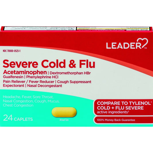 Leader Severe Cold & Flu Relief – Multi-Symptom Pain Reliever & Fever Reducer – 24 Caplets Medicine & Drugs Pasteur Pharmacy