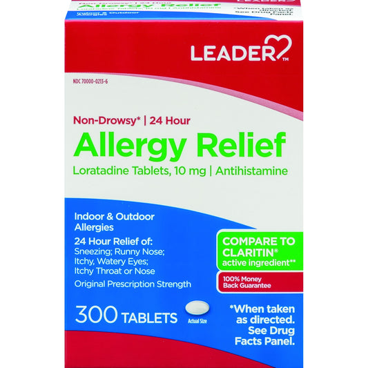 Leader 24-Hour Allergy Relief – Loratadine 10 mg – Non-Drowsy, 300 Tablets Medicine & Drugs Pasteur Pharmacy