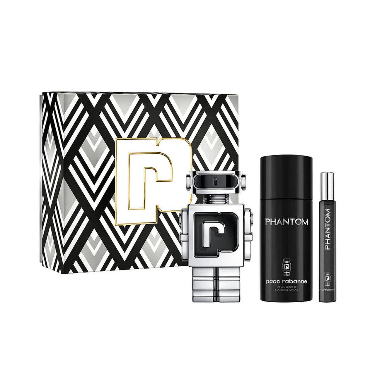 PACO RABANNE PHANTOM 3 PCS SET FOR MEN: 3.4 EAU DE TOILETTE SPRAY + 5 OZ DEODORANT SPRAY + 0.34 EAU DE TOILETTE SPRAY Men Fragrant Nest