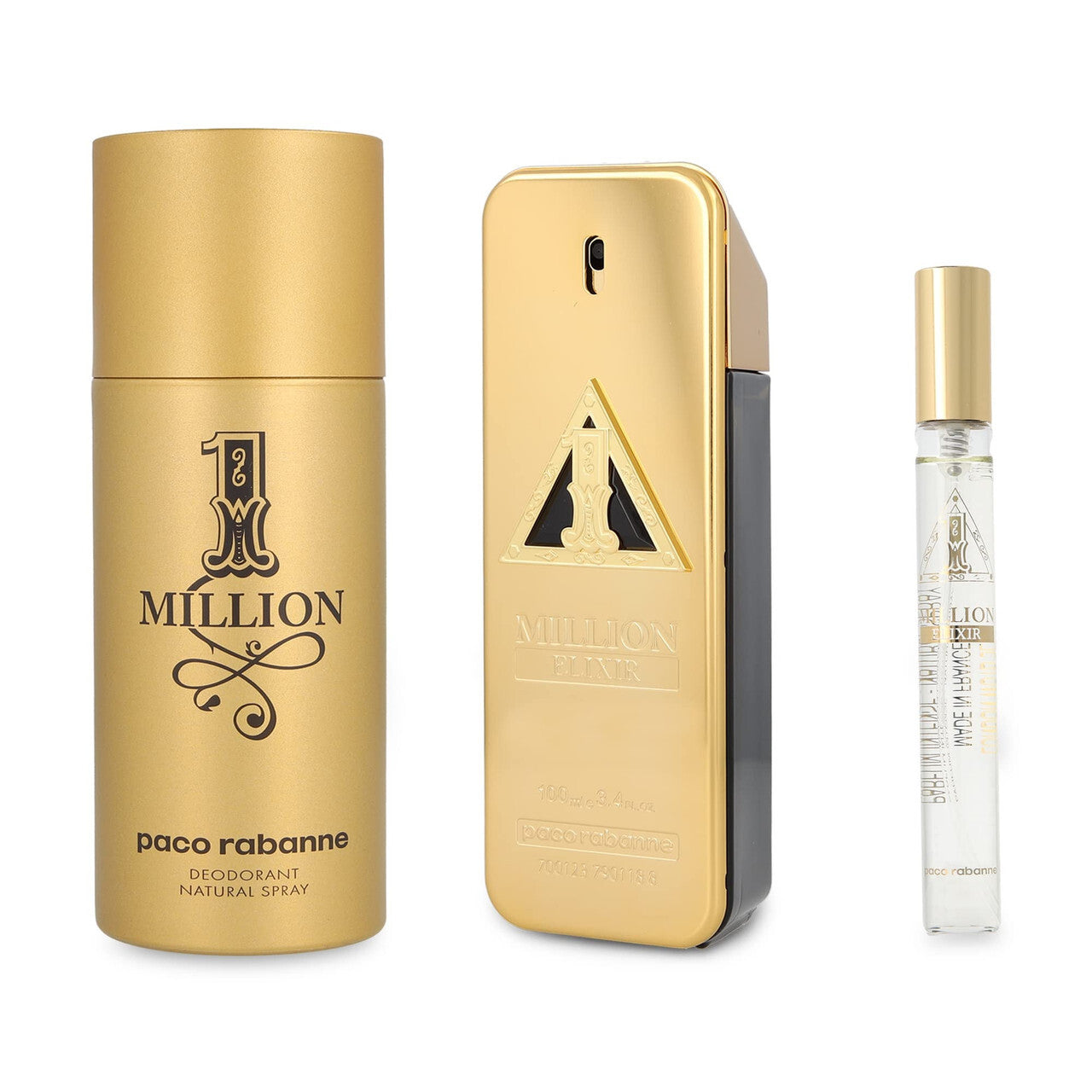 Paco rabanne one million elixir 3 pcs set for men: 3.4 parfum intense + 5.1 deodorant spray + 0.34 parfum intense Men Fragrant Nest