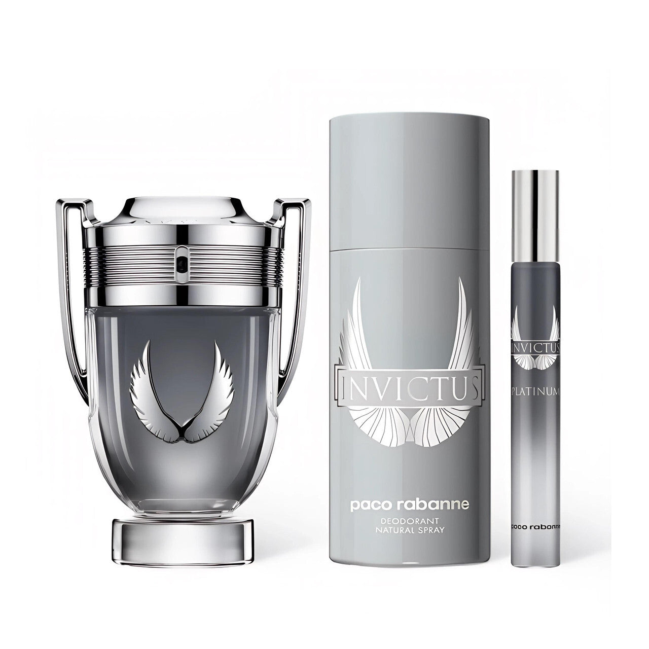 Paco rabanne invictus platinum 3 pcs set for men: 3.4 eau de parfum spray + 5 oz deodorant spray + 0.34 eau de parfum spray Men Fragrant Nest
