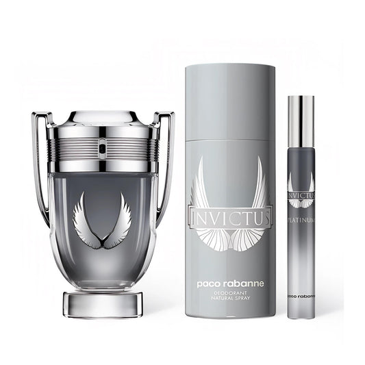 Paco rabanne invictus platinum 3 pcs set for men: 3.4 eau de parfum spray + 5 oz deodorant spray + 0.34 eau de parfum spray Men Fragrant Nest