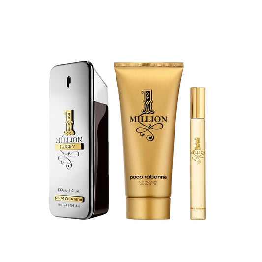 PACO RABANNE ONE MILLION LUCKY 3 PCS SET FOR MEN: 3.4 EAU DE TOILETTE SPRAY + 0.33 OZ EAU DE TOILETTE SPRAY + 3.4 SHOWER GEL MEN Fragrant Nest