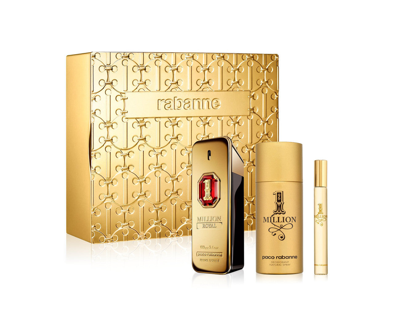 PACO RABANNE ONE MILLION ROYAL 3 PCS SET FOR MEN: 3.4 PARFUM SPRAY + 5.1 DEODORANT SPRAY + 0.34 PARFUM SPRAY MEN Fragrant Nest