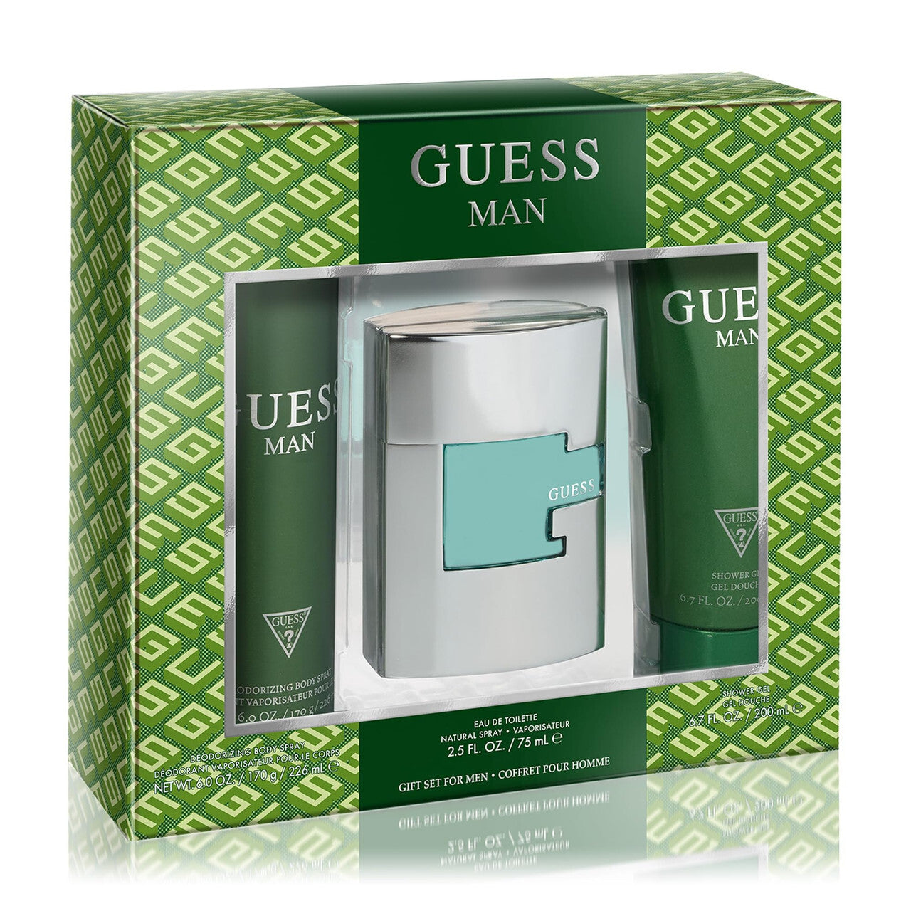 Guess 3 pcs set for men: 2.5 eau de toilette spray + 6 oz body spray + 6.7 shower gel. Men Fragrant Nest