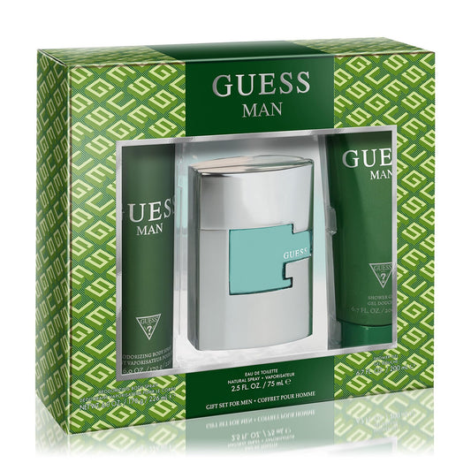 Guess 3 pcs set for men: 2.5 eau de toilette spray + 6 oz body spray + 6.7 shower gel. Men Fragrant Nest